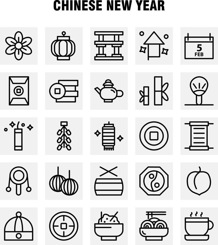 chinesische neujahrslinie symbolpaket für designer und entwickler symbole des kalenders feb monatsplan chinesisches neues spielzeugjahr vektor