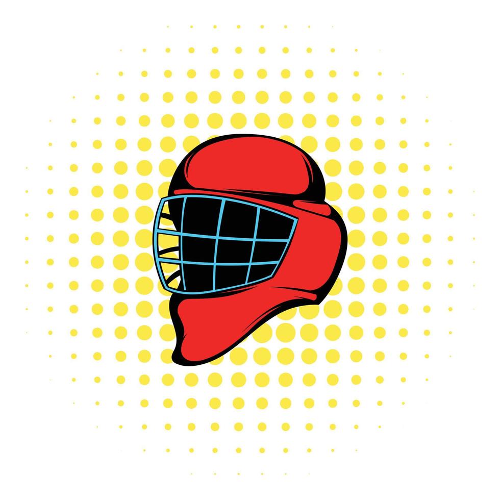 Roter Hockeyhelm mit Käfig-Symbol im Comic-Stil vektor