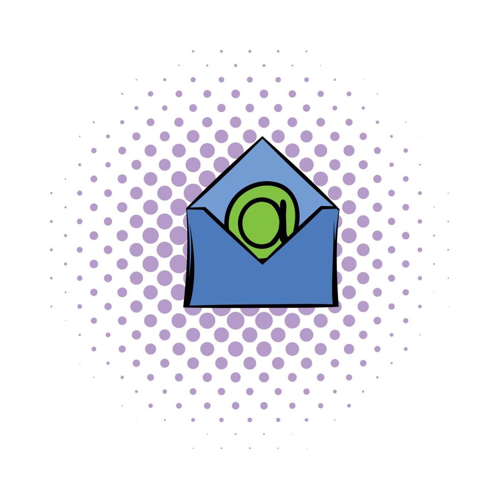 offener Umschlag mit E-Mail-Schild-Symbol im Comic-Stil vektor