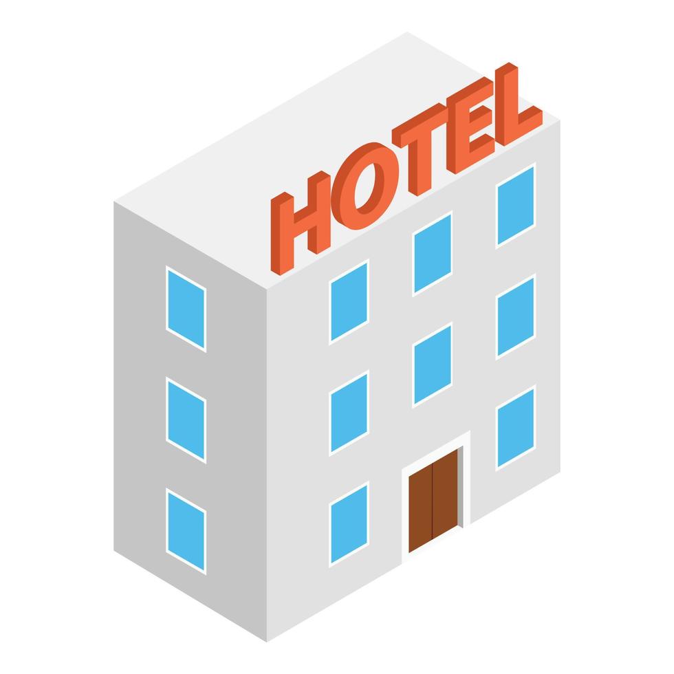 hotell byggnad isometrisk 3d ikon vektor