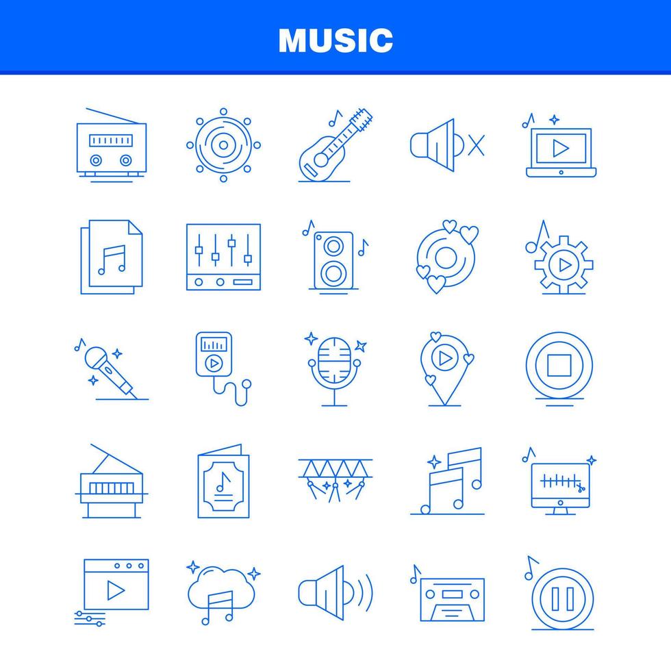 Musikzeilensymbole, die für Infografiken, mobiles Uxui-Kit und Druckdesign eingestellt sind, umfassen Musikspieldateidaten Musikspieleinstellung Zahnradsymbolsatz Vektor
