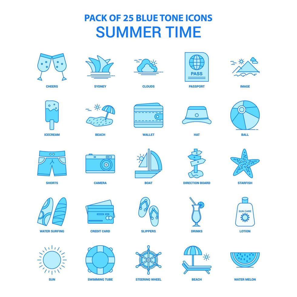 Sommerzeit-Blauton-Icon-Pack 25 Icon-Sets vektor