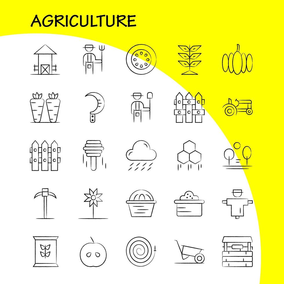 landwirtschaft handgezeichnetes symbolpaket für designer und entwickler symbole der landwirtschaft apfel land bauernhof landwirtschaft bauernhof landwirtschaft lebensmittel vektor