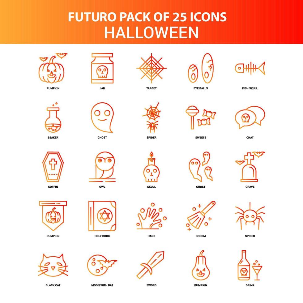 orange Futuro 25 Halloween-Icon-Set vektor