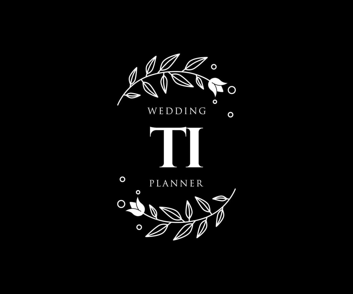 ti initials brief hochzeitsmonogramm logos sammlung, handgezeichnete moderne minimalistische und florale vorlagen für einladungskarten, save the date, elegante identität für restaurant, boutique, café im vektor