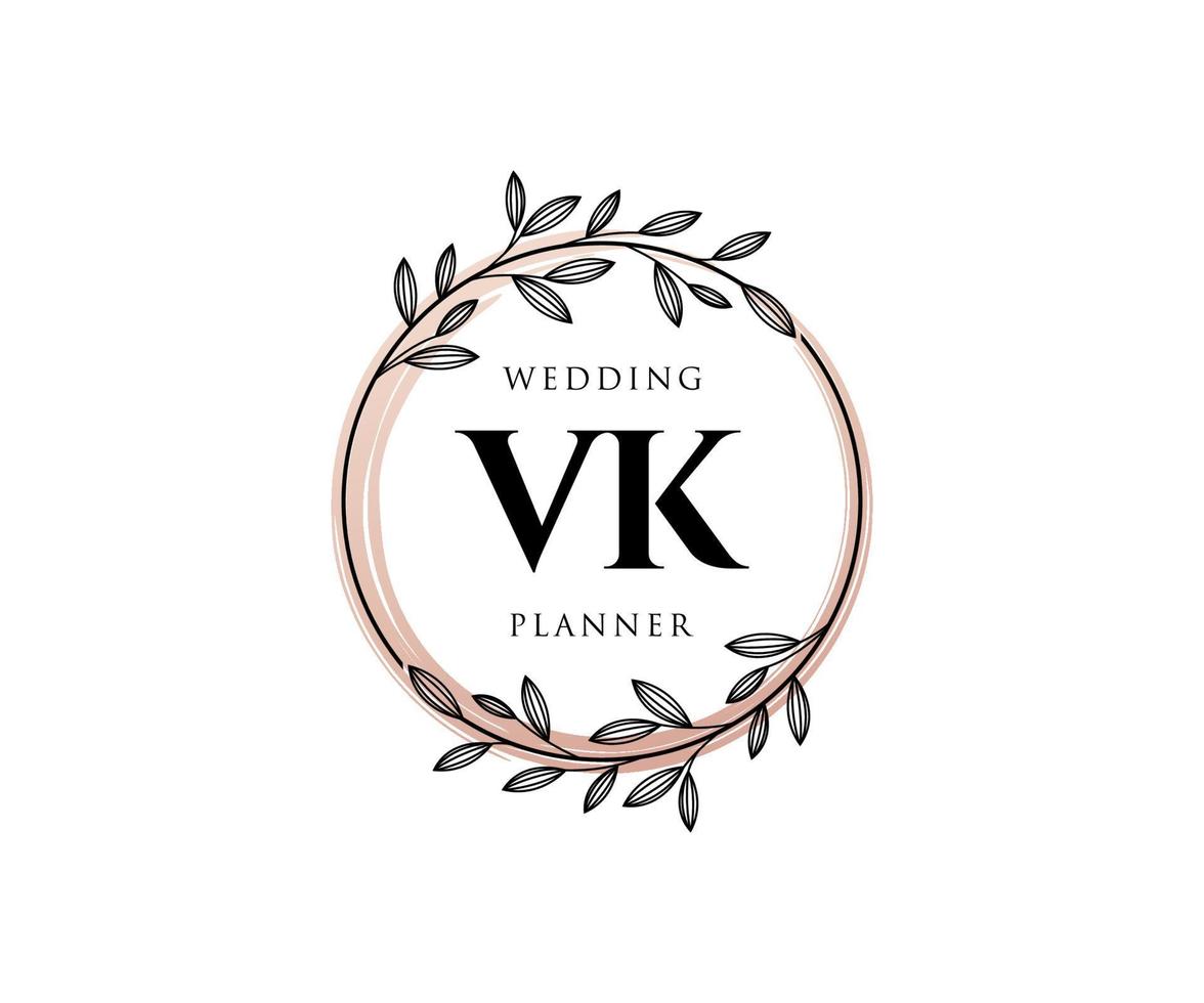 vk initialen brief hochzeitsmonogramm logos sammlung, handgezeichnete moderne minimalistische und florale vorlagen für einladungskarten, save the date, elegante identität für restaurant, boutique, café im vektor