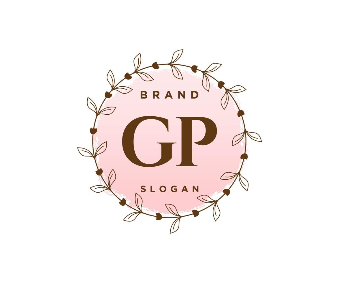 första gp feminin logotyp. användbar för natur, salong, spa, kosmetisk och skönhet logotyper. platt vektor logotyp design mall element.
