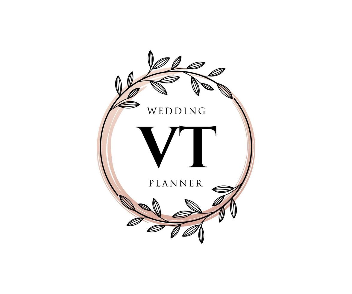 vt initialen brief hochzeitsmonogramm logos sammlung, handgezeichnete moderne minimalistische und florale vorlagen für einladungskarten, save the date, elegante identität für restaurant, boutique, café im vektor