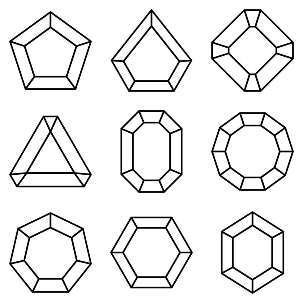 Reihe von Edelsteinen im Linienstil isoliert vektor