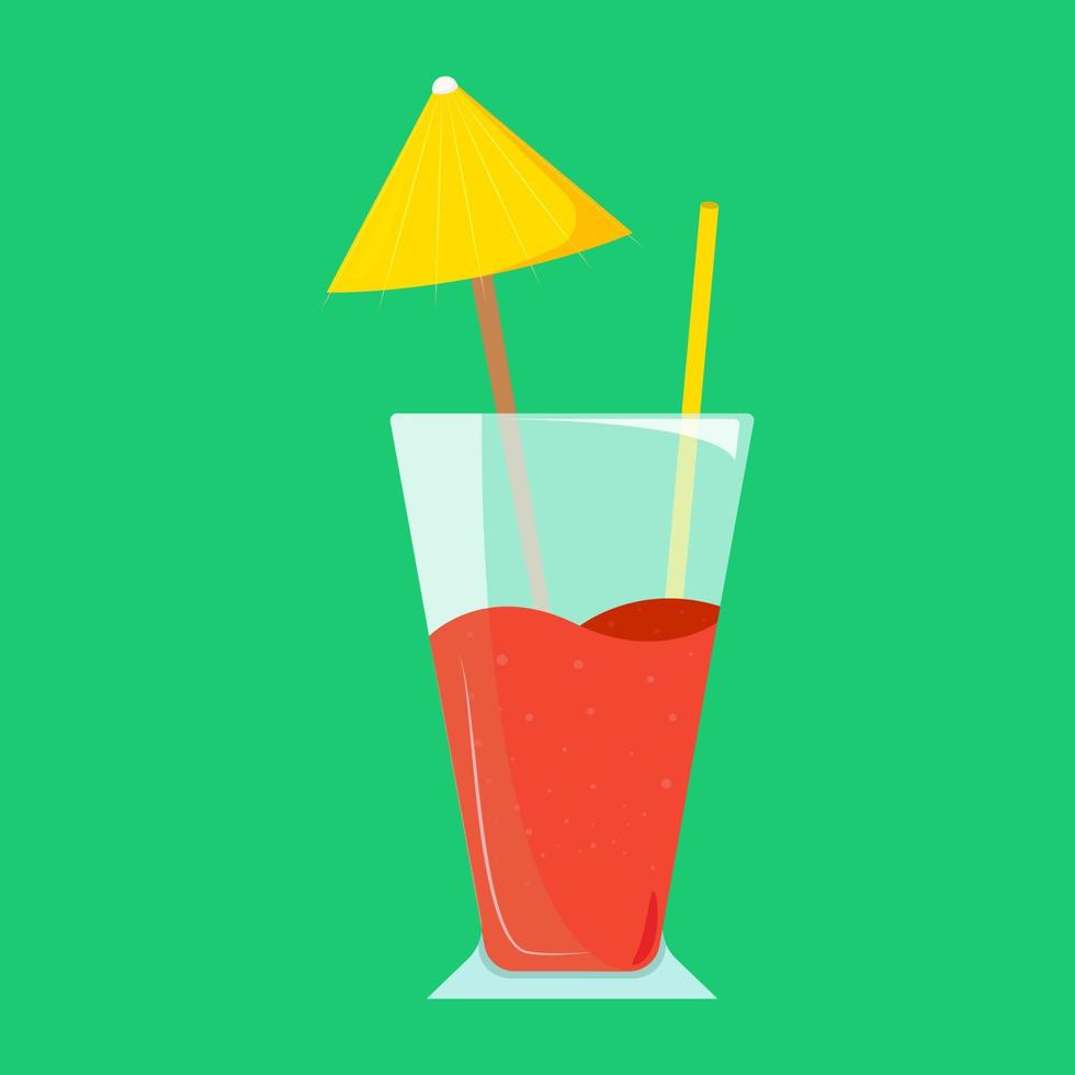 vektorillustration eines isolierten strandcocktails in einem glas mit einem dekorativen strohrohr und einem regenschirm. rotes Erfrischungsgetränk bis zum Sommer. vektor