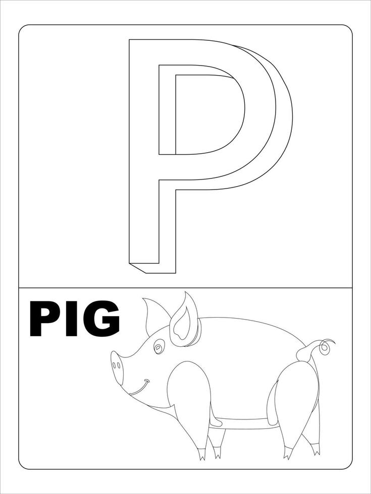 alfabet djur- färg sida för barn linje konst vektor