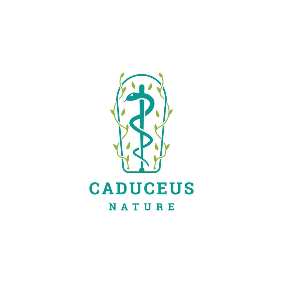 Caduceus-Blatt-Baum-Logo-Design-Vorlage flacher Vektor