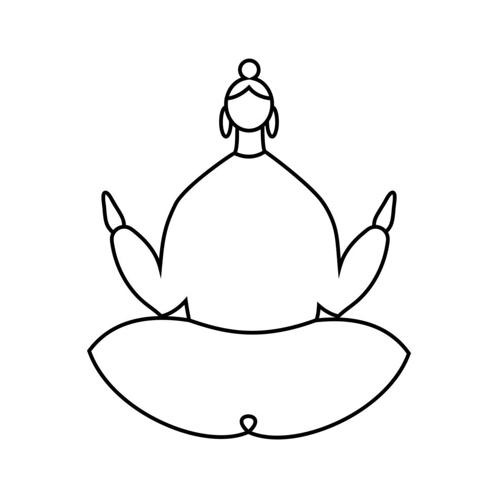 svart kontur av kvinna Sammanträde i en lotus utgör på vit. de tecknad serie karaktär gör yoga. begrepp av balans, friska livsstil, sporter, harmoni. ikon vektor