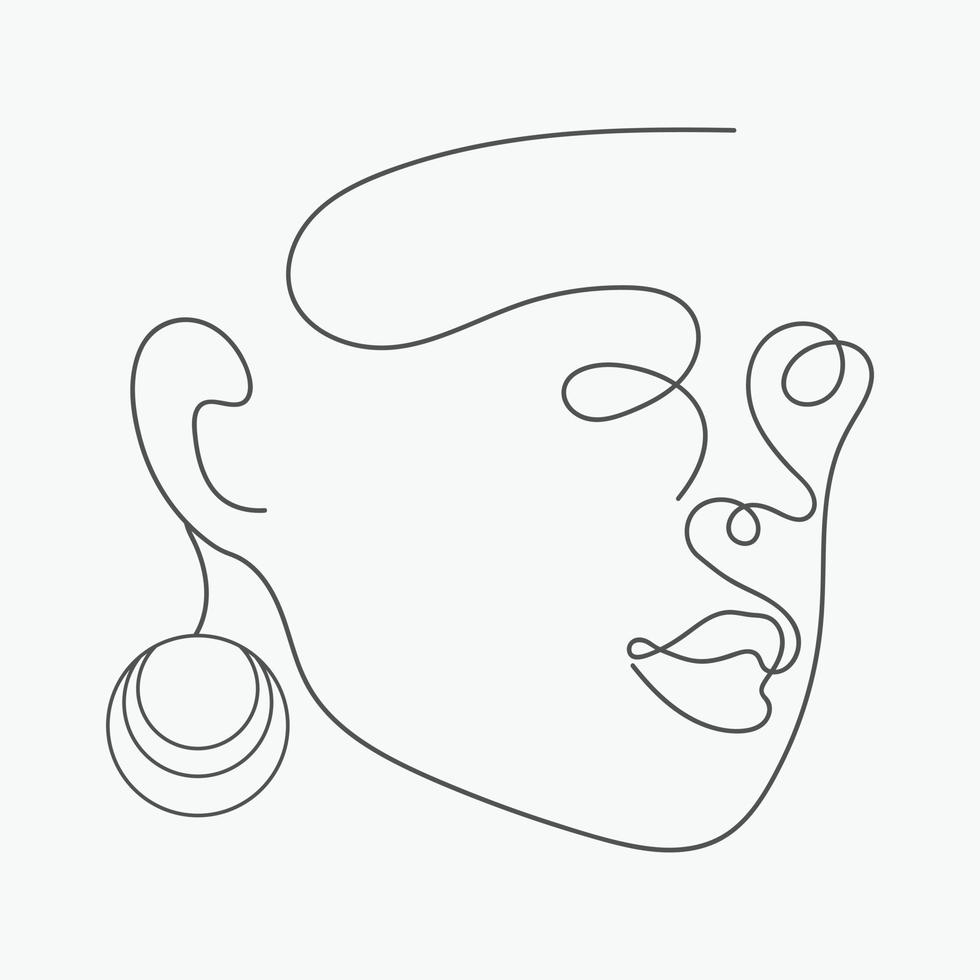 kvinna ansikte linje konst illustration, modern ett linje hand teckning vektor