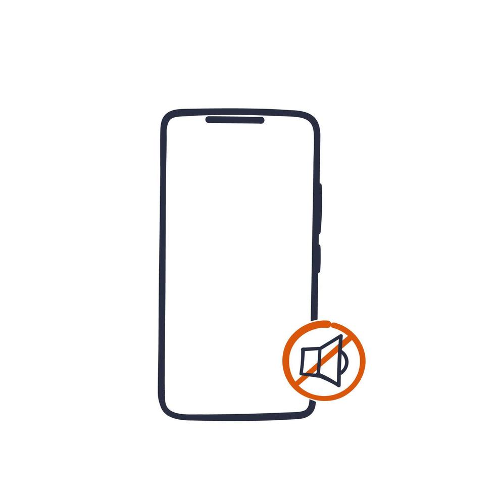 handzeichnung gekritzel person, die telefon mit symbol hält, drehen telefon still symbol illustration vektor