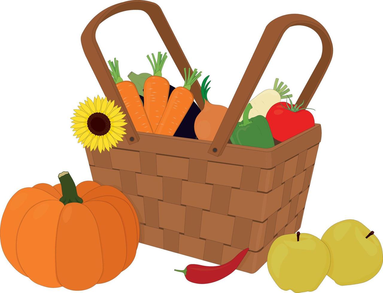 Lycklig tacksägelse dag, Lycklig skörda tid, korg med höst grönsaker och frukt vektor illustration