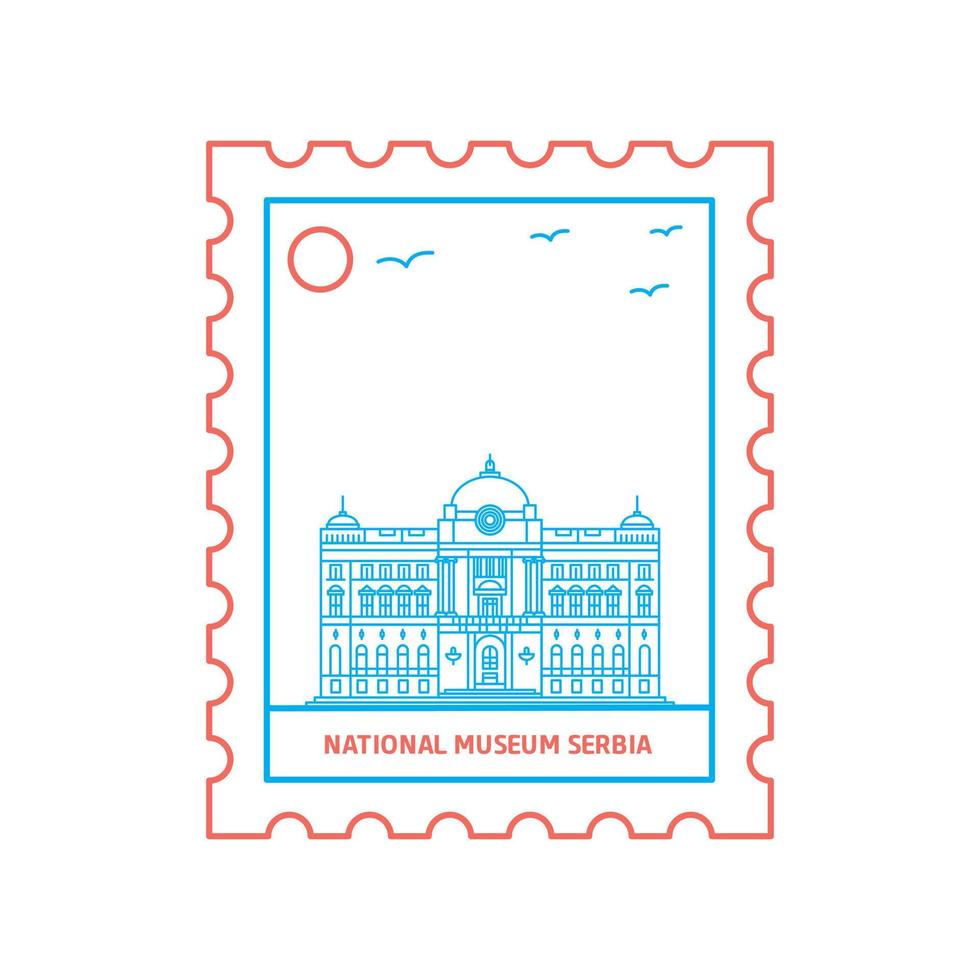 nationalmuseum serbien briefmarke blaue und rote linie stil vektorillustration vektor