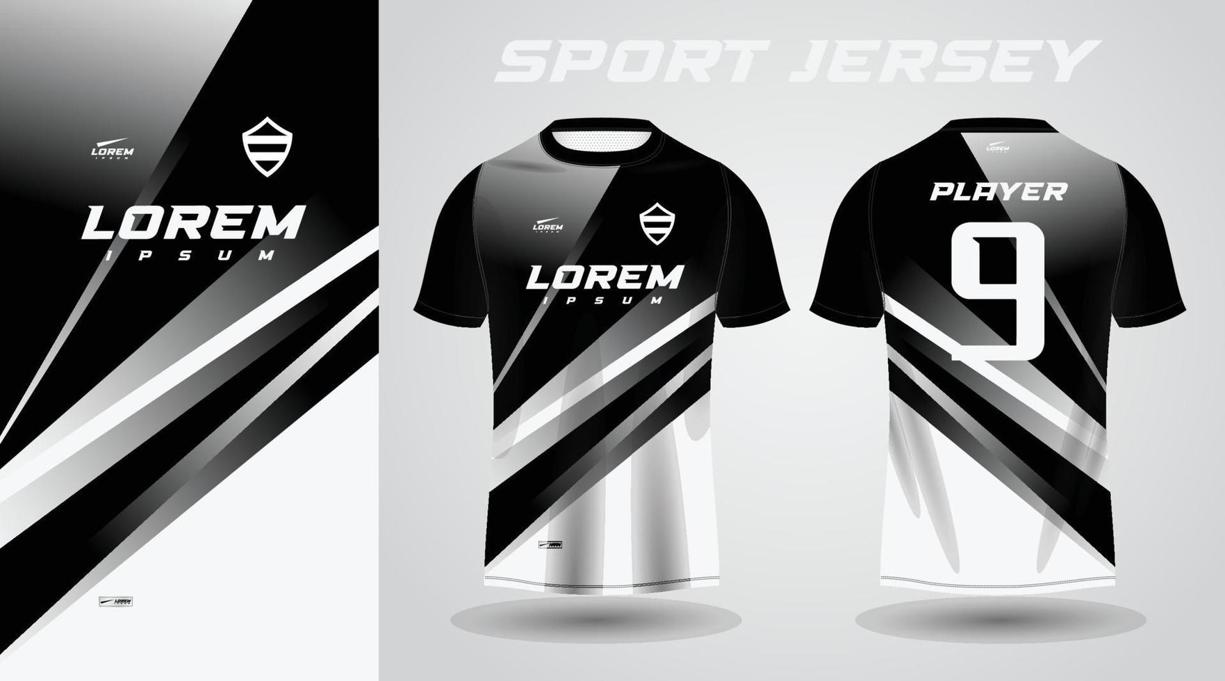 svart vit skjorta sport jersey design vektor