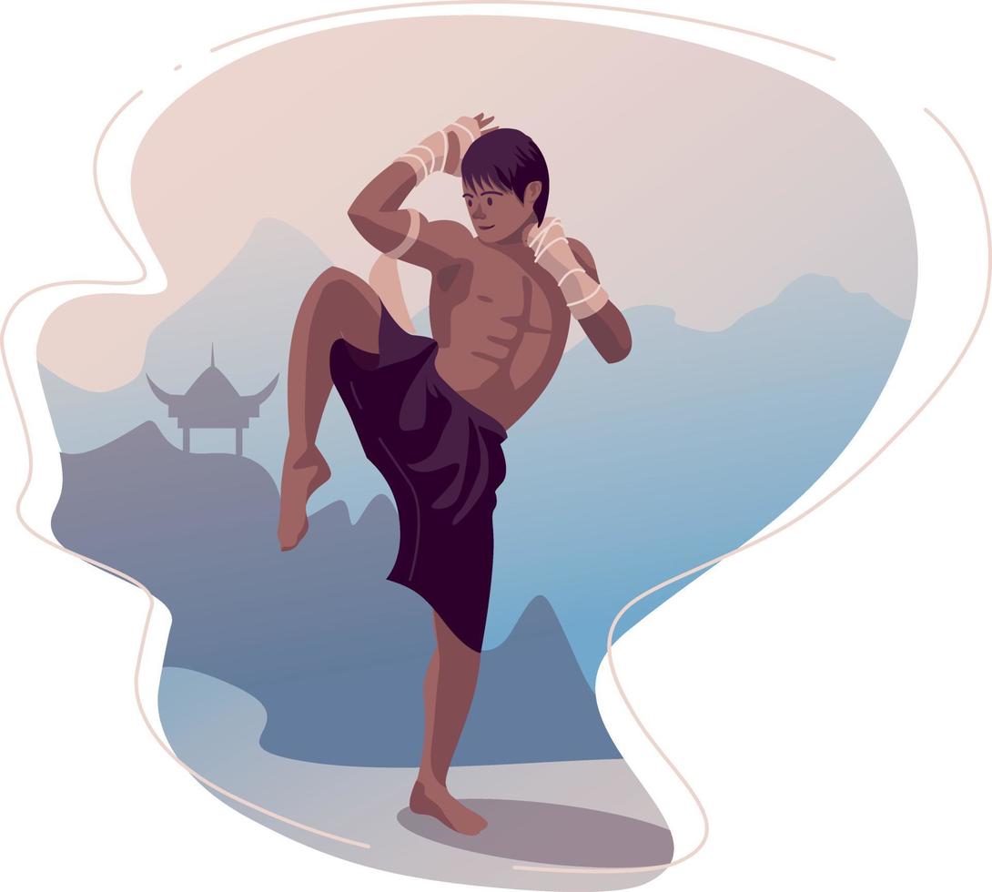muay thai manlig kämpe asiatisk platt. vektor illustration