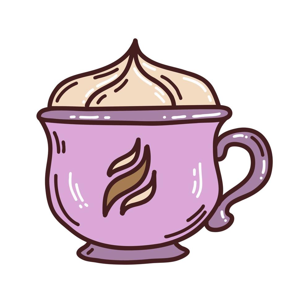 lila klotter kopp av kaffe eller choklad med vispad grädde. irländsk kaffe vektor