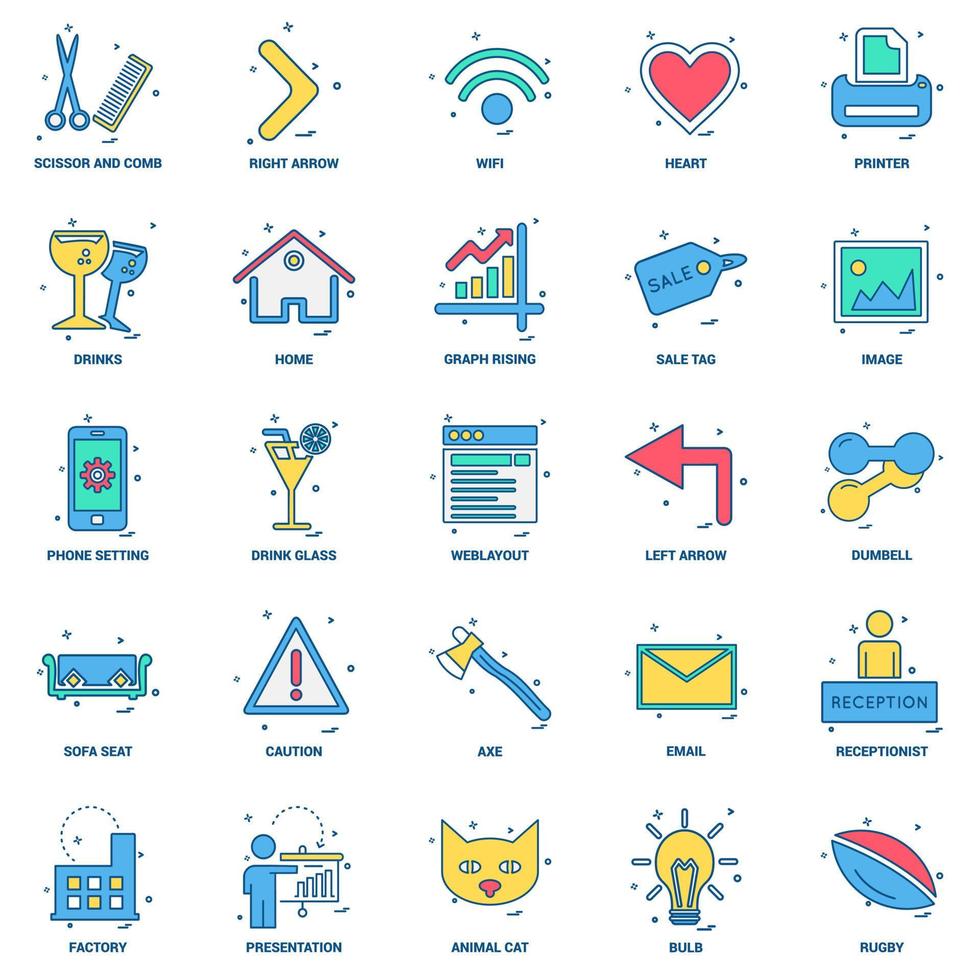 25 Business Concept Mix Flat Color Icon Set vektor