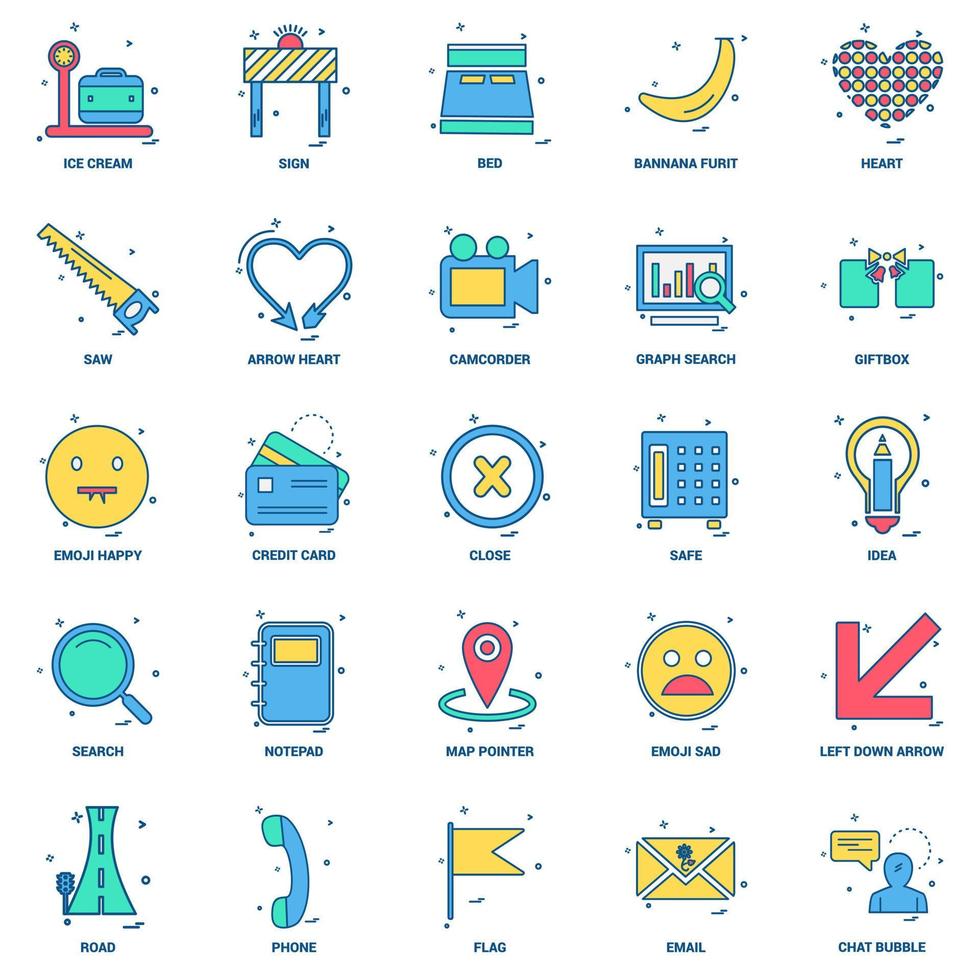 25 Business Concept Mix Flat Color Icon Set vektor