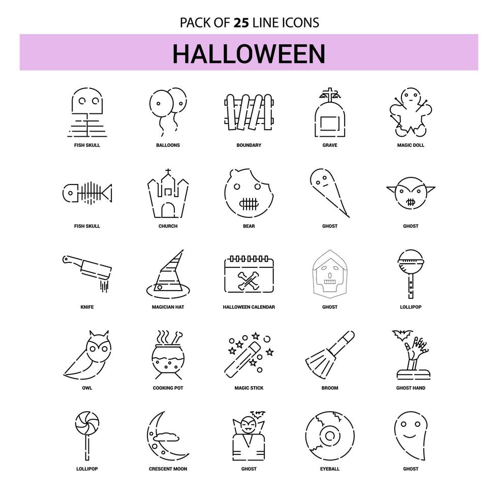 halloween linje ikon uppsättning 25 streckad översikt stil vektor