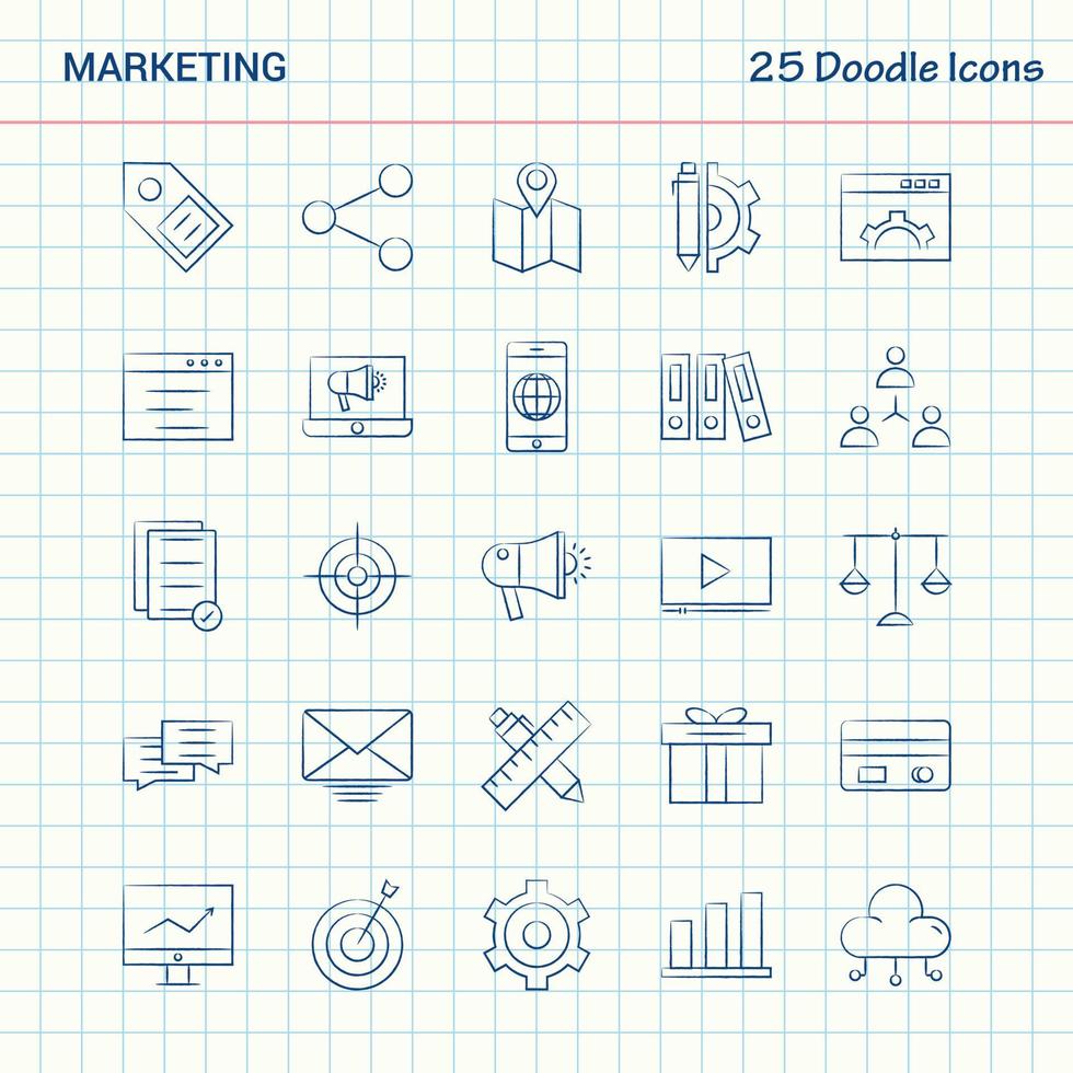 Marketing 25 Doodle-Symbole handgezeichnetes Business-Icon-Set vektor