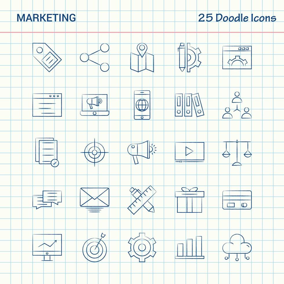 marknadsföring 25 klotter ikoner hand dragen företag ikon uppsättning vektor