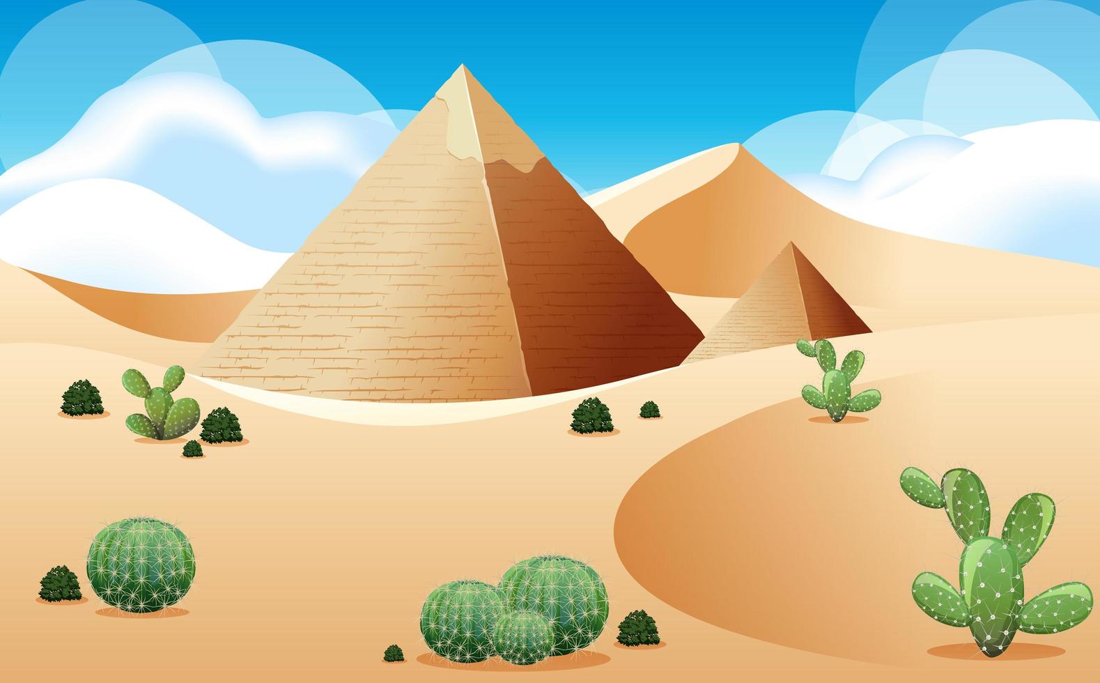Wüste mit Pyramiden- und Kaktuslandschaft vektor