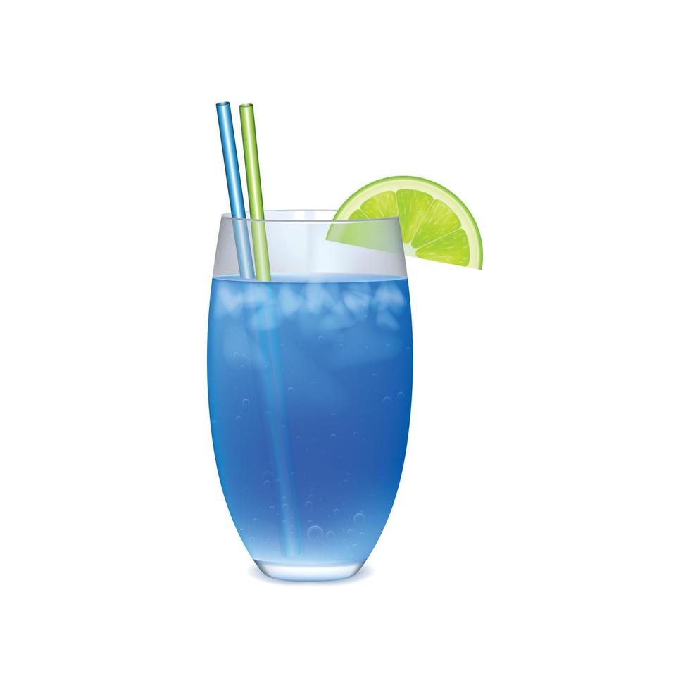 blå cocktail med med skiva av kalk vektor