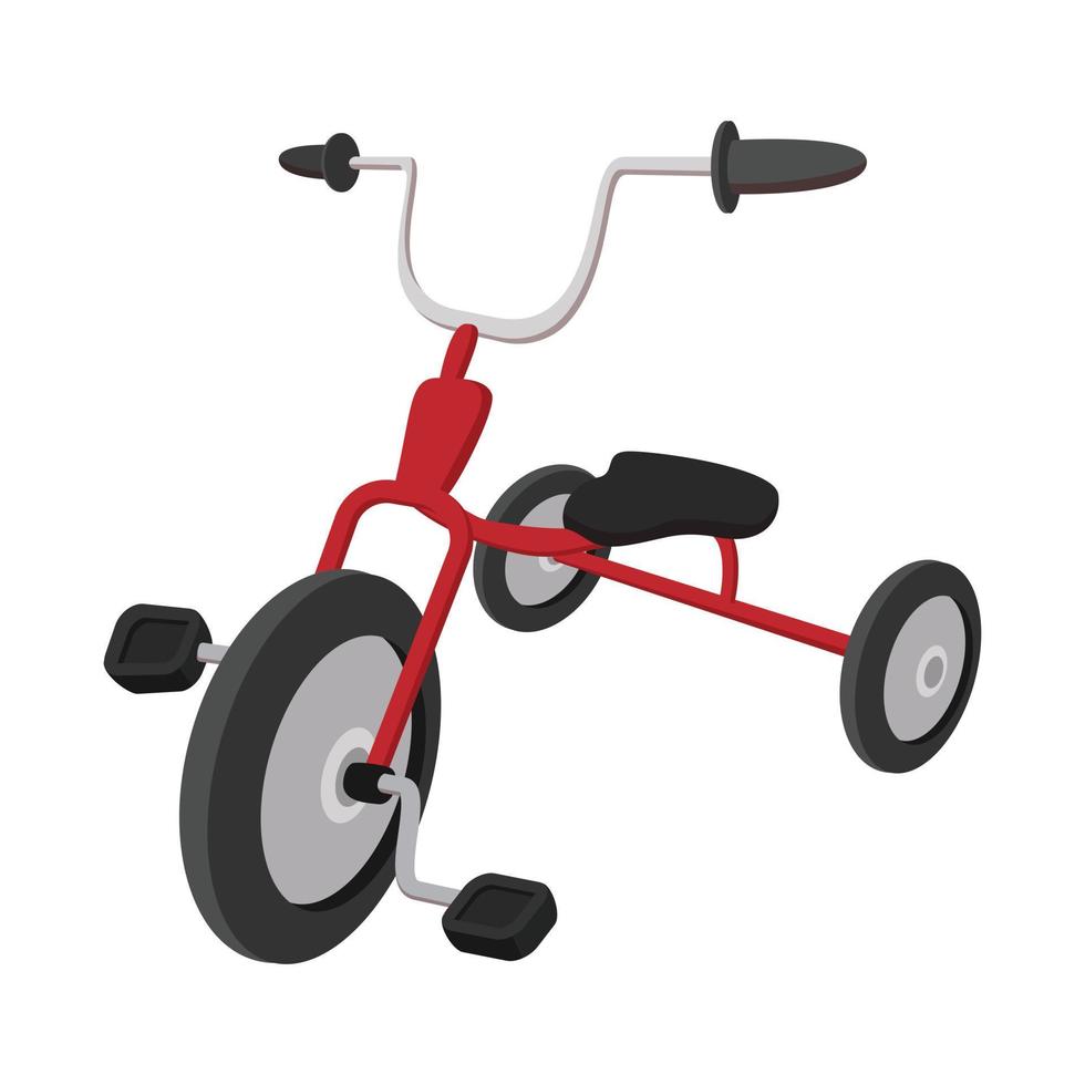barn röd trehjuling tecknad serie ikon vektor