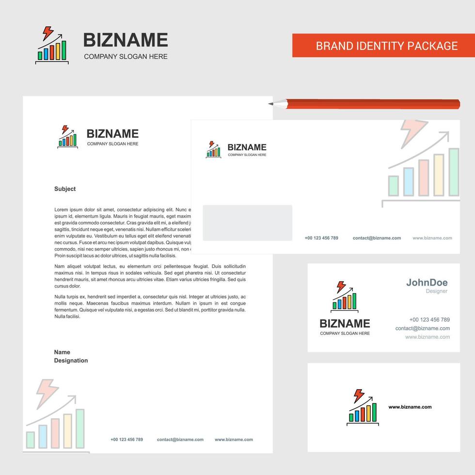 Diagramm steigende Business-Briefkopf-Umschläge und Visitenkarten-Design-Vektor-Vorlage vektor