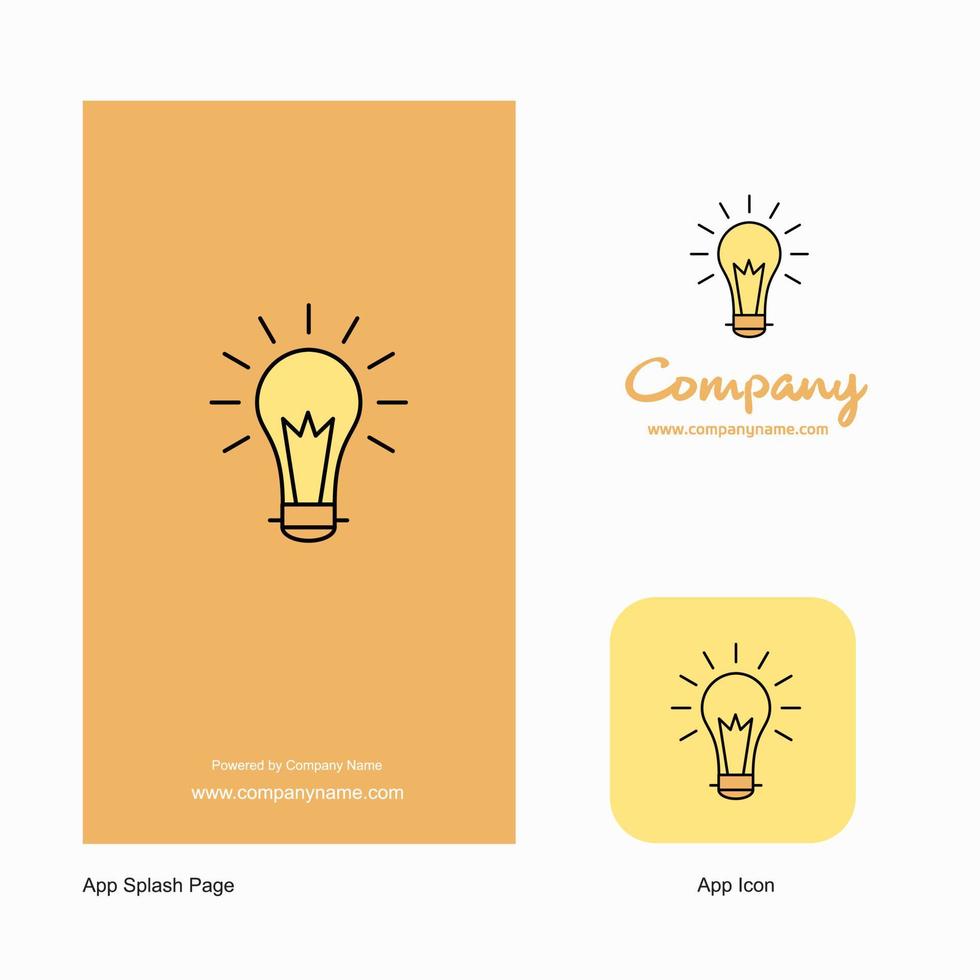 Glödlampa företag logotyp app ikon och stänk sida design kreativ företag app design element vektor