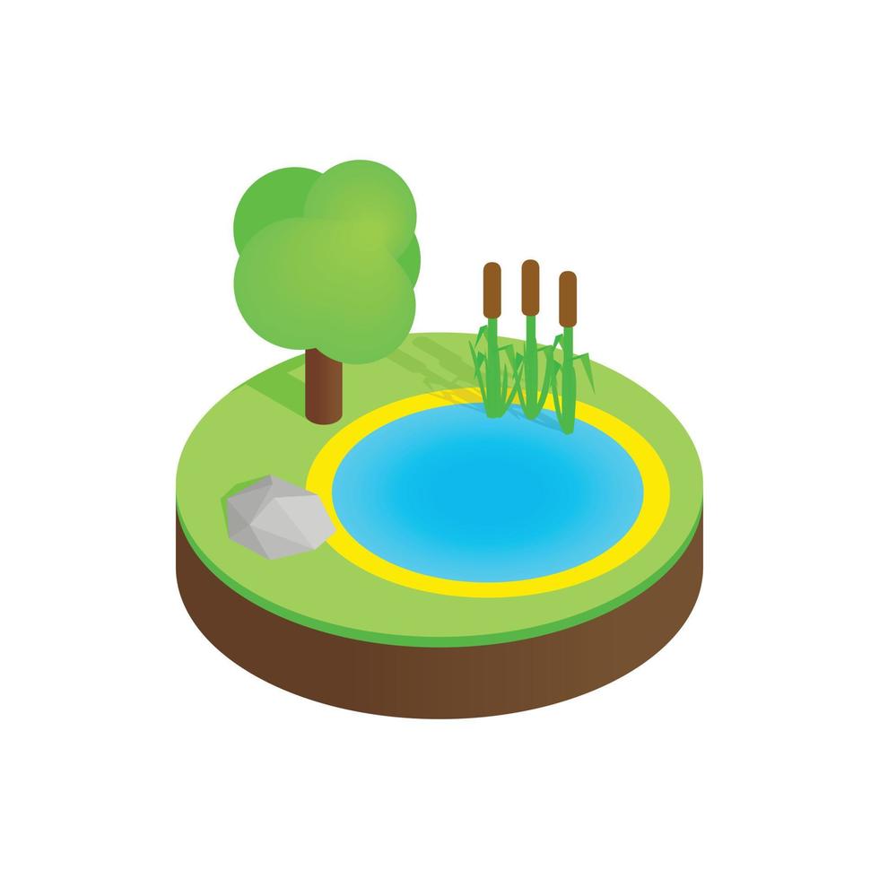 Teich in einem Sommerwald isometrisches 3D-Symbol vektor