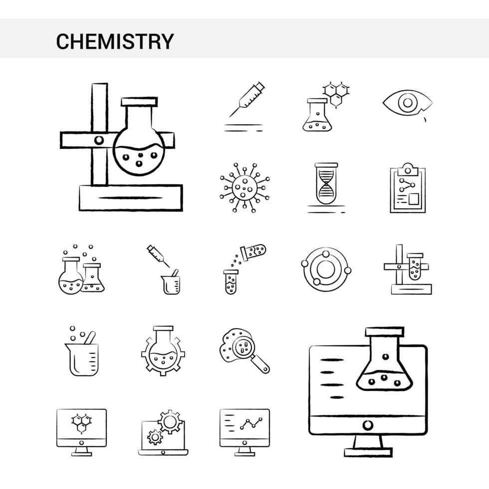 kemi hand dragen ikon uppsättning stil isolerat på vit bakgrund vektor