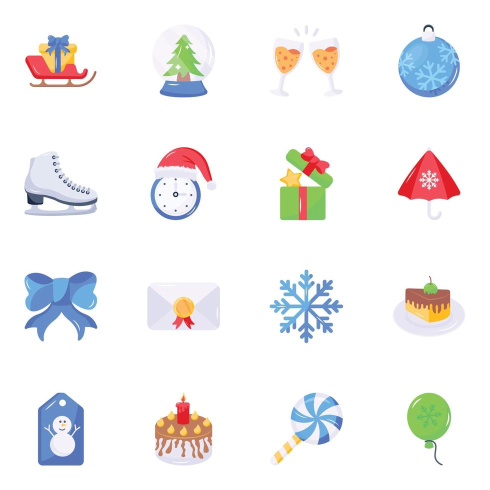 packa av jul firande platt ikoner vektor