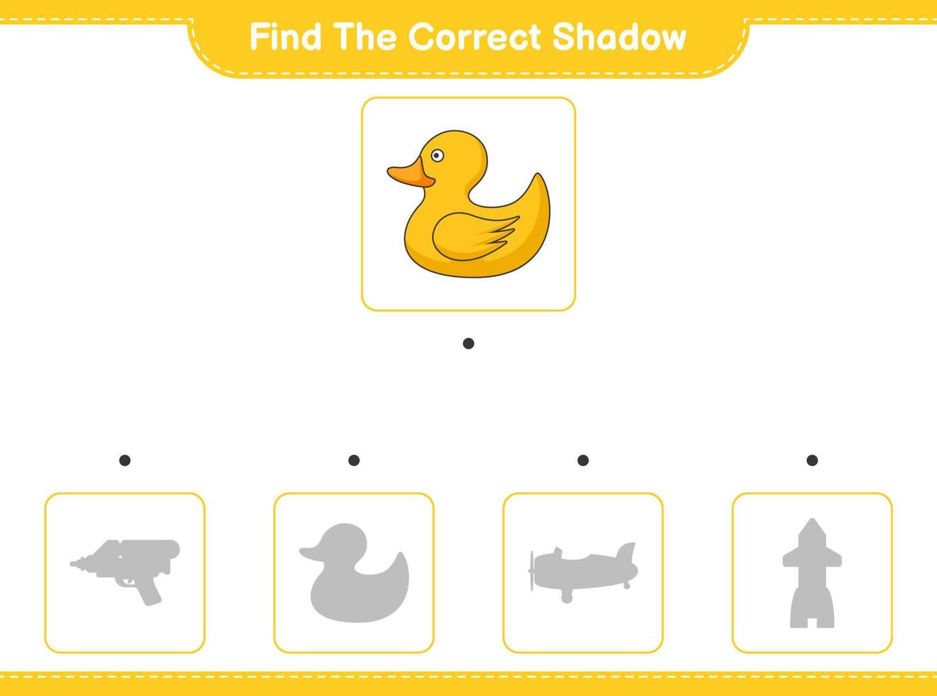 hitta de korrekt skugga. hitta och match de korrekt skugga av sudd Anka. pedagogisk barn spel, tryckbar arbetsblad, vektor illustration