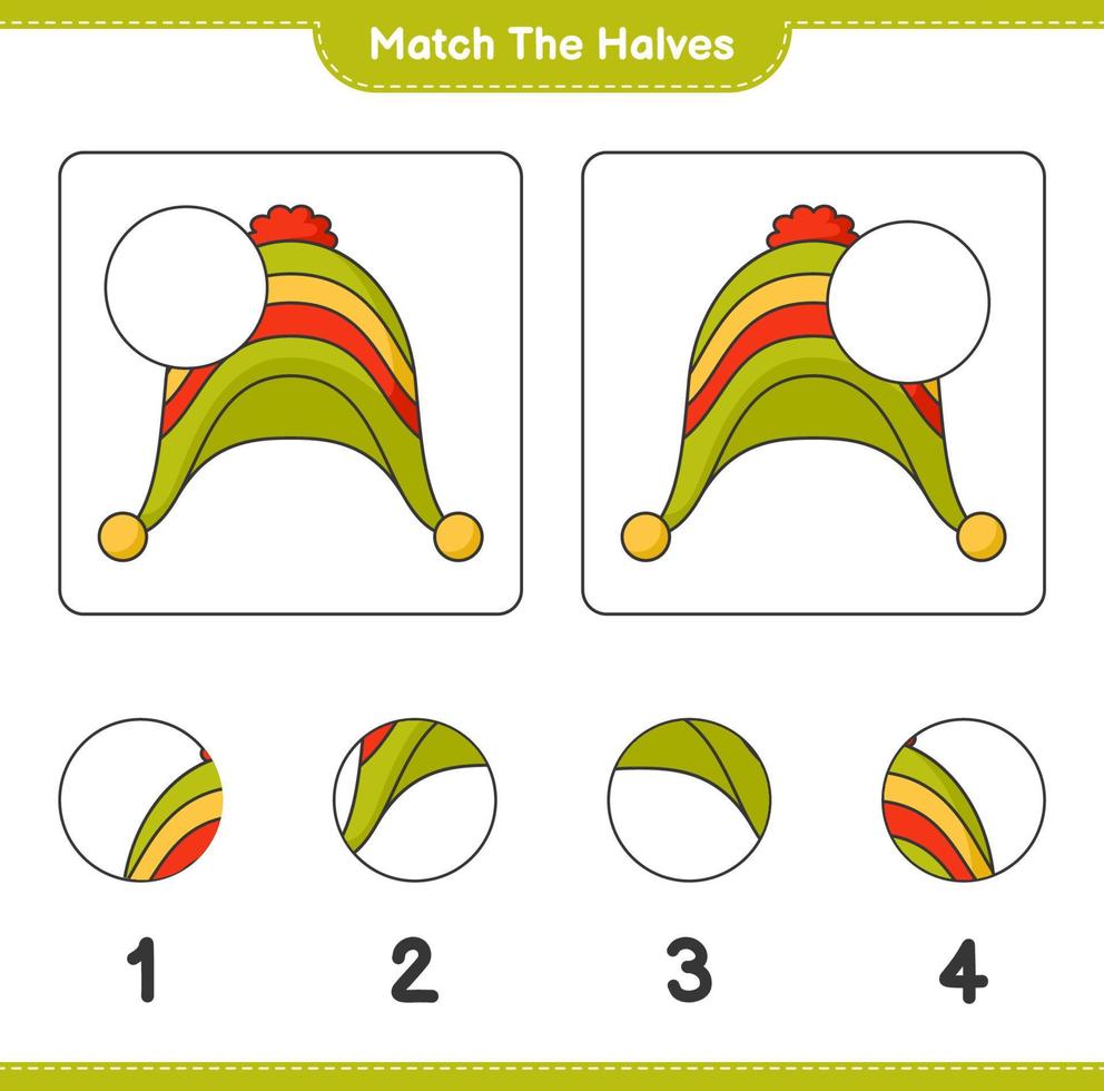 match de halvor. match halvor av hatt. pedagogisk barn spel, tryckbar arbetsblad, vektor illustration