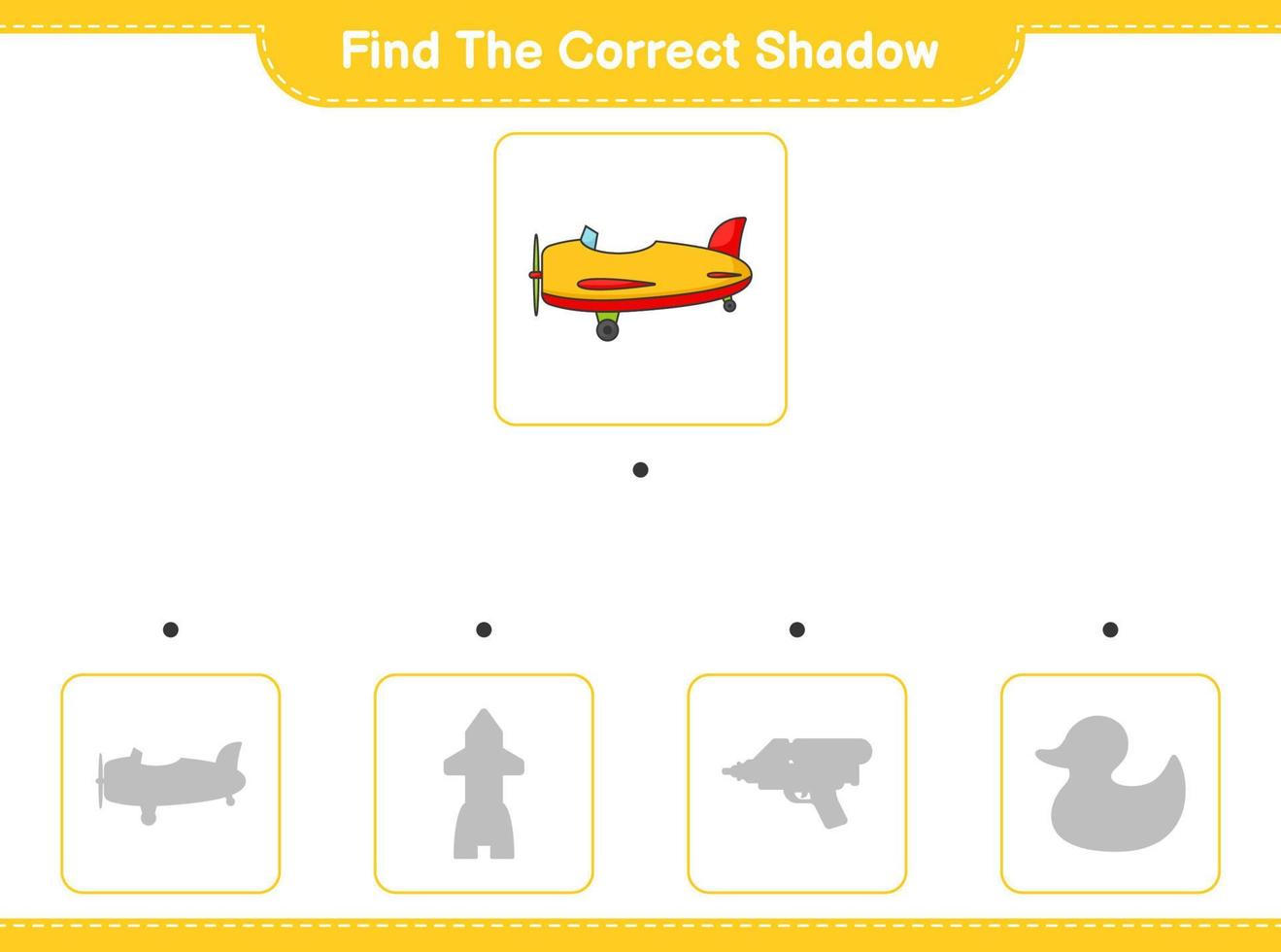 Finden Sie den richtigen Schatten. Finden Sie den richtigen Schatten des Flugzeugs und passen Sie ihn an. pädagogisches kinderspiel, druckbares arbeitsblatt, vektorillustration vektor