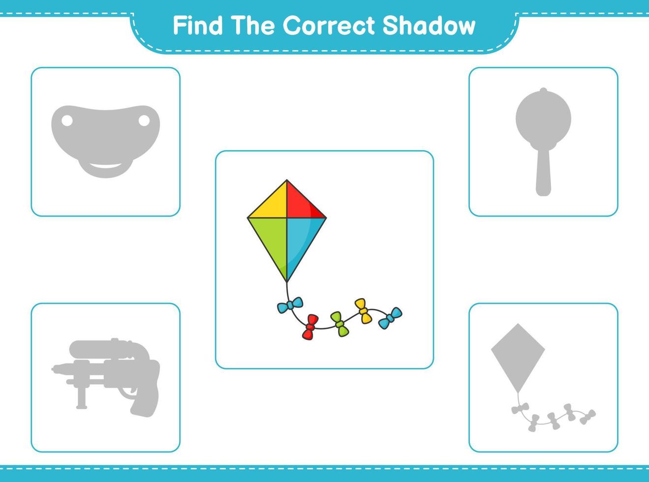 Finden Sie den richtigen Schatten. Finde und passe den richtigen Drachenschatten an. pädagogisches kinderspiel, druckbares arbeitsblatt, vektorillustration vektor