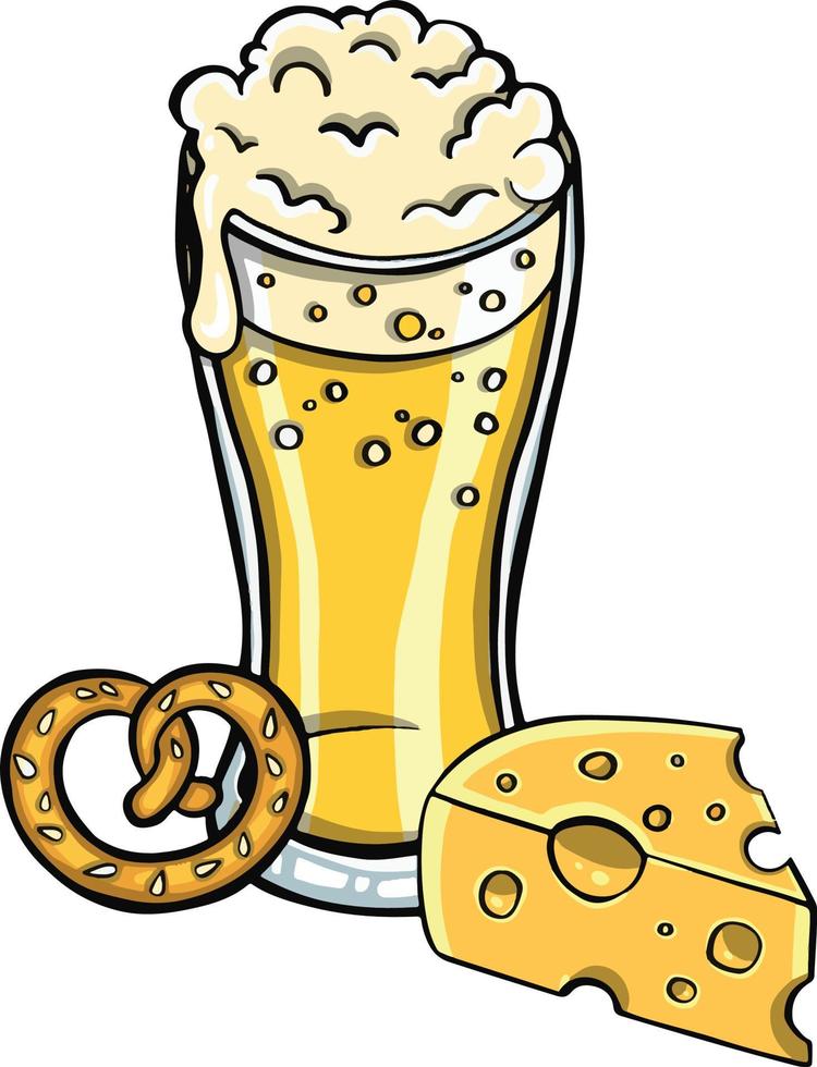 glas helles bier mit käse- und bagelsillustration vektor