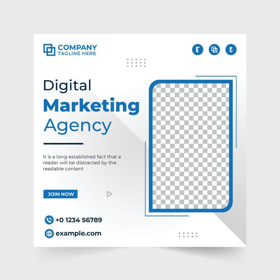 kreativ digital marknadsföring byrå annons mall vektor med abstrakt former. företags- marknadsföring företag social media posta design. modern företag webb baner mall med blå färger.