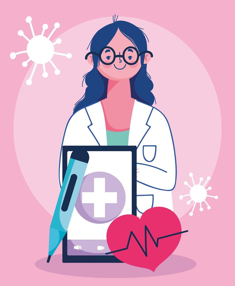 Online-Arztbesuchkonzept mit Arzt und Smartphone vektor
