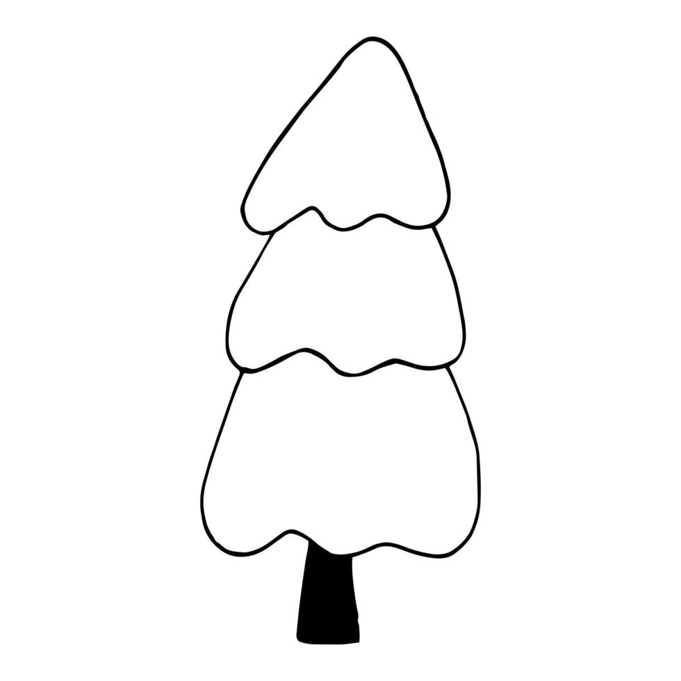 Weihnachtsbaum handgezeichnet im Doodle-Stil. silhouette, einfach, minimalismus, monochrom, skandinavisch. aufkleber, symbol neujahrsdekor vektor