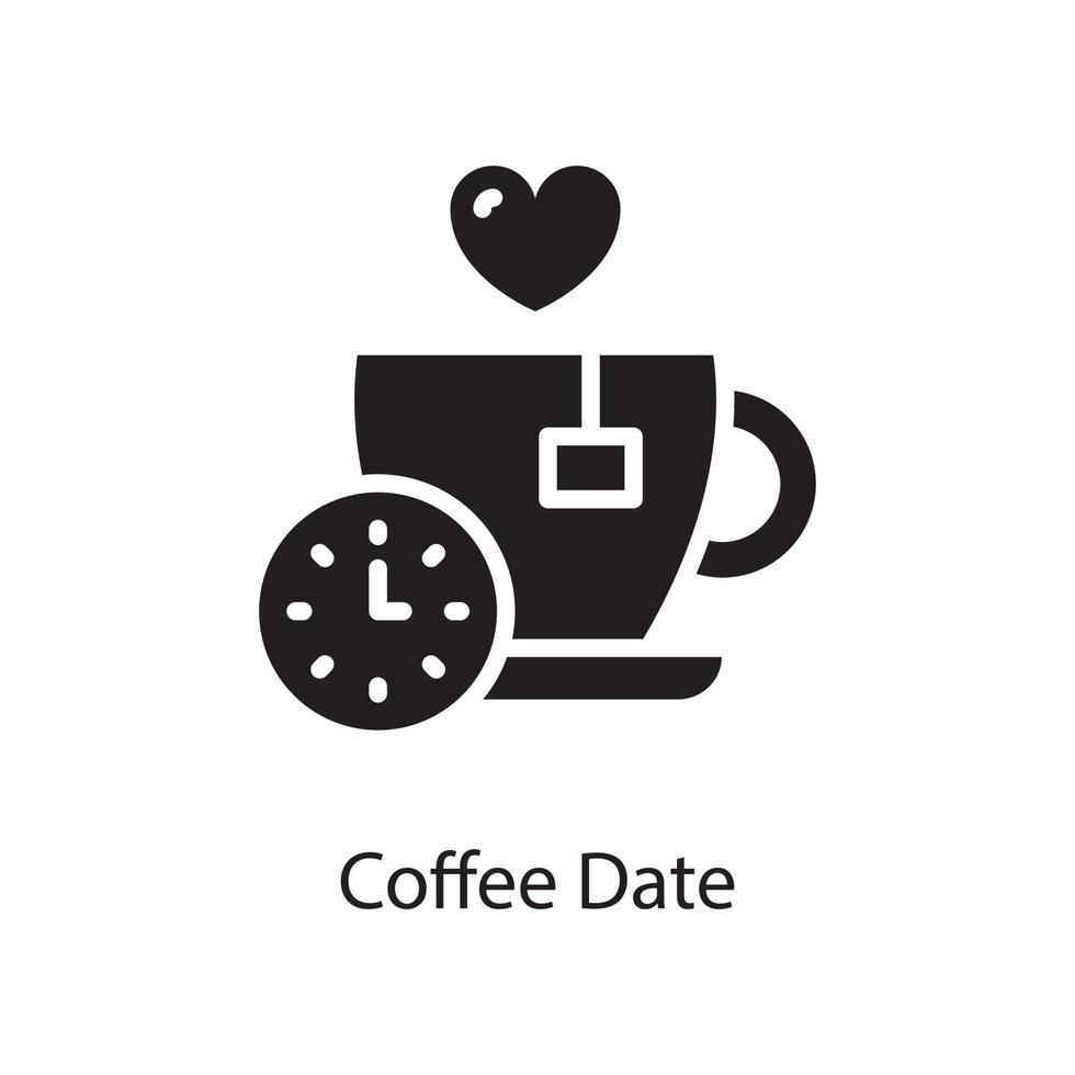 Kaffee Datum Vektor solide Icon Design Illustration. Liebessymbol auf weißem Hintergrund eps 10-Datei