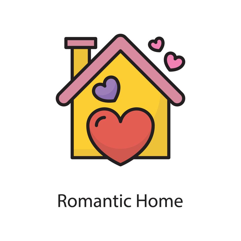 romantisches Zuhause Vektor gefüllte Umriss-Icon-Design-Illustration. Liebessymbol auf weißem Hintergrund eps 10-Datei