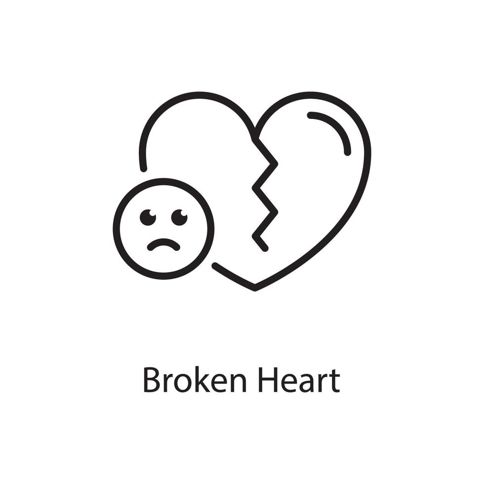 bruten hjärta vektor översikt ikon design illustration. kärlek symbol på vit bakgrund eps 10 fil
