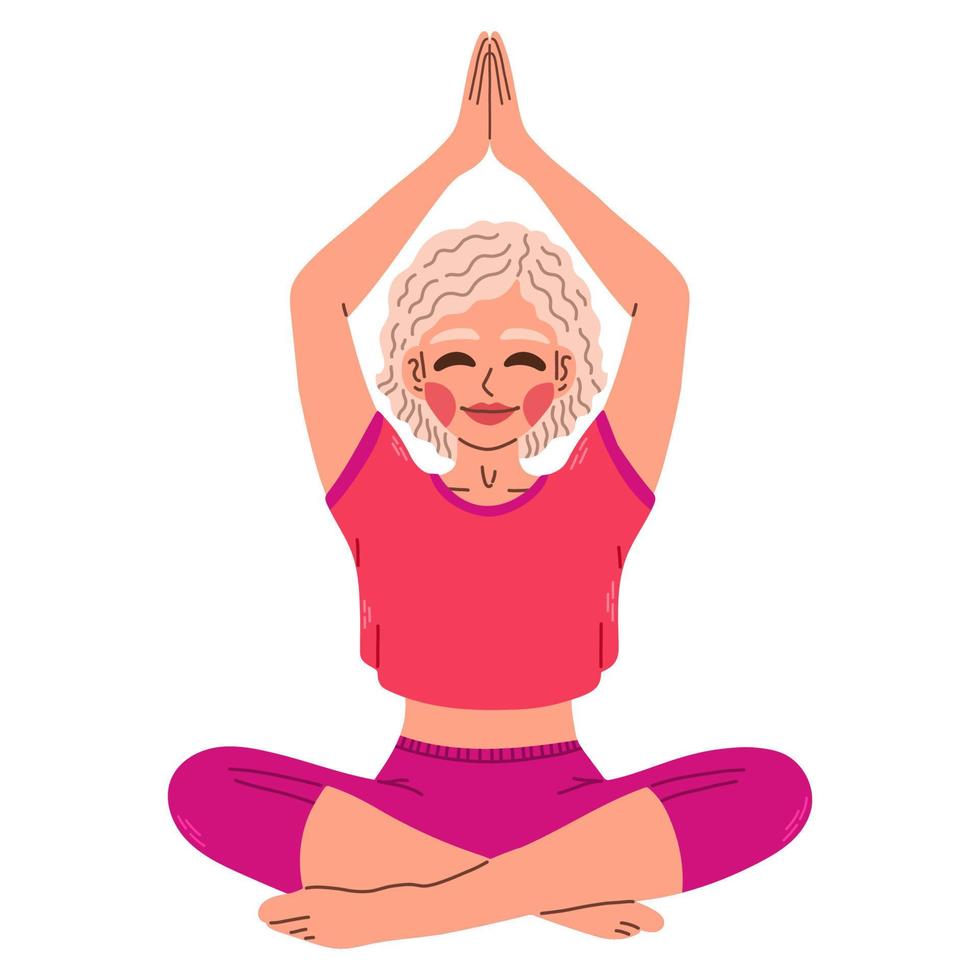 junge Frau sitzt in Yoga-Lotus-Pose Hände hoch. meditierende mädchenillustration. Yoga-Frau, Meditation, Anti-Stress vektor