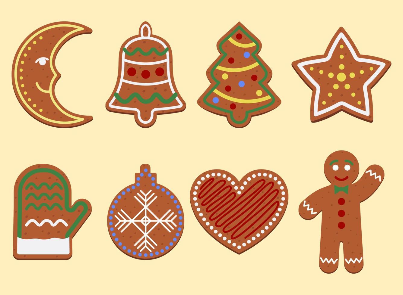 uppsättning av färgrik jul pepparkakor småkakor vektor illustration i platt stil